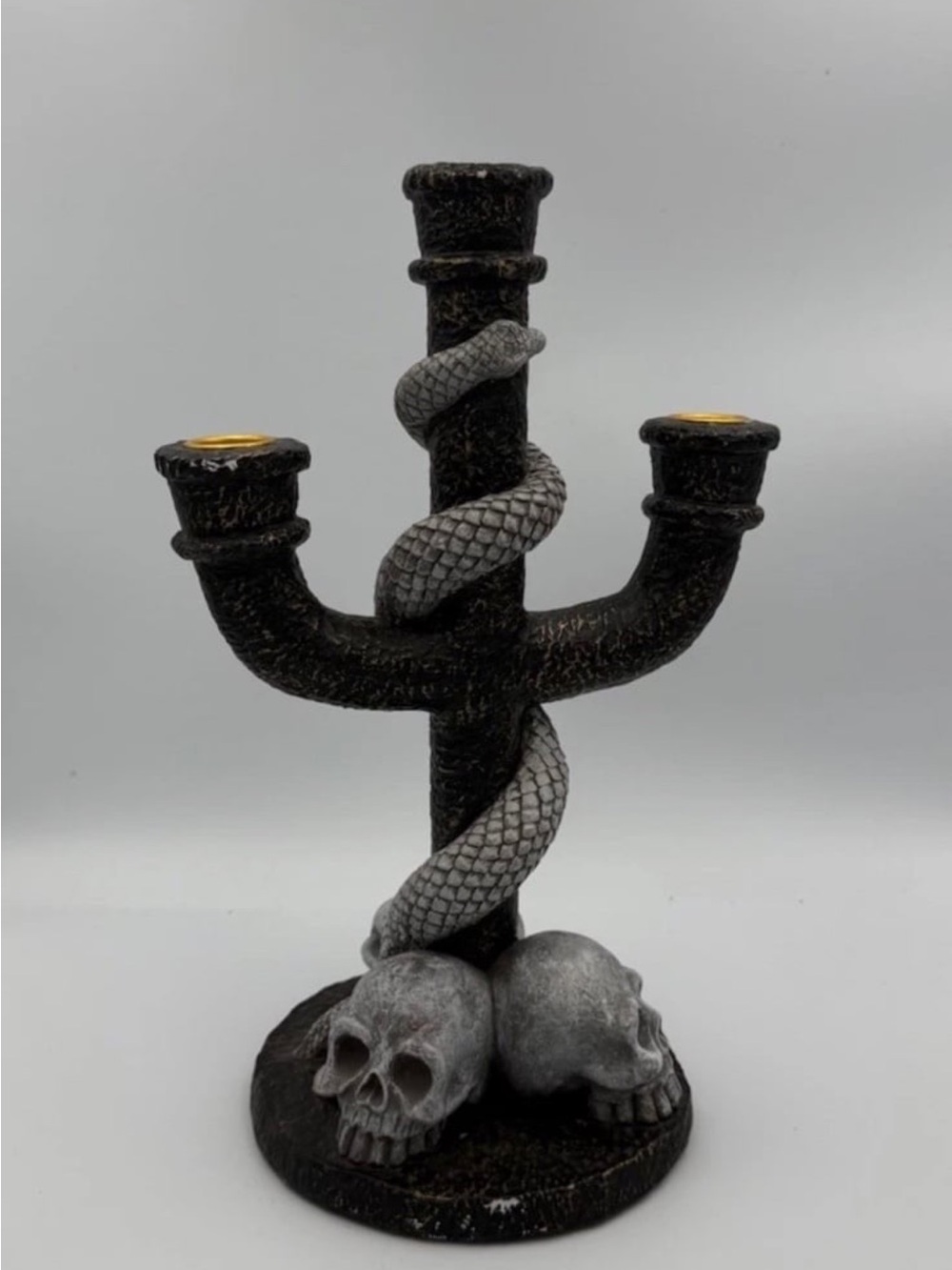 Spencer's Black and Gray Skull Snake Candleholder vintage Halloween